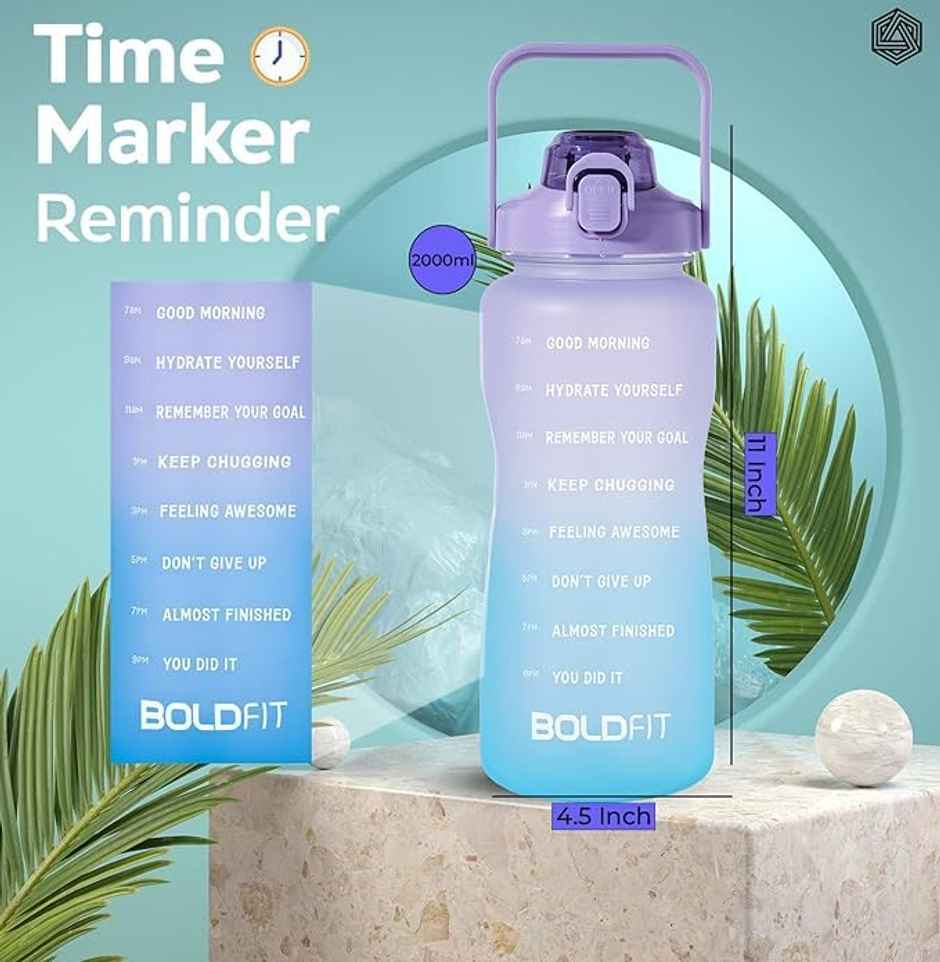 Boldfit Gallon Bottle Motivational 2L Purple Blue