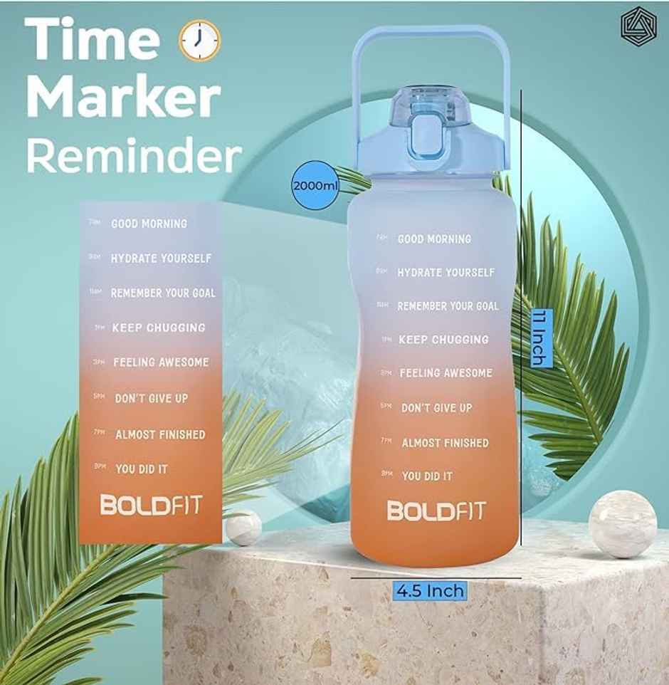Boldfit Gallon Bottle Motivational 2L Blue Orange
