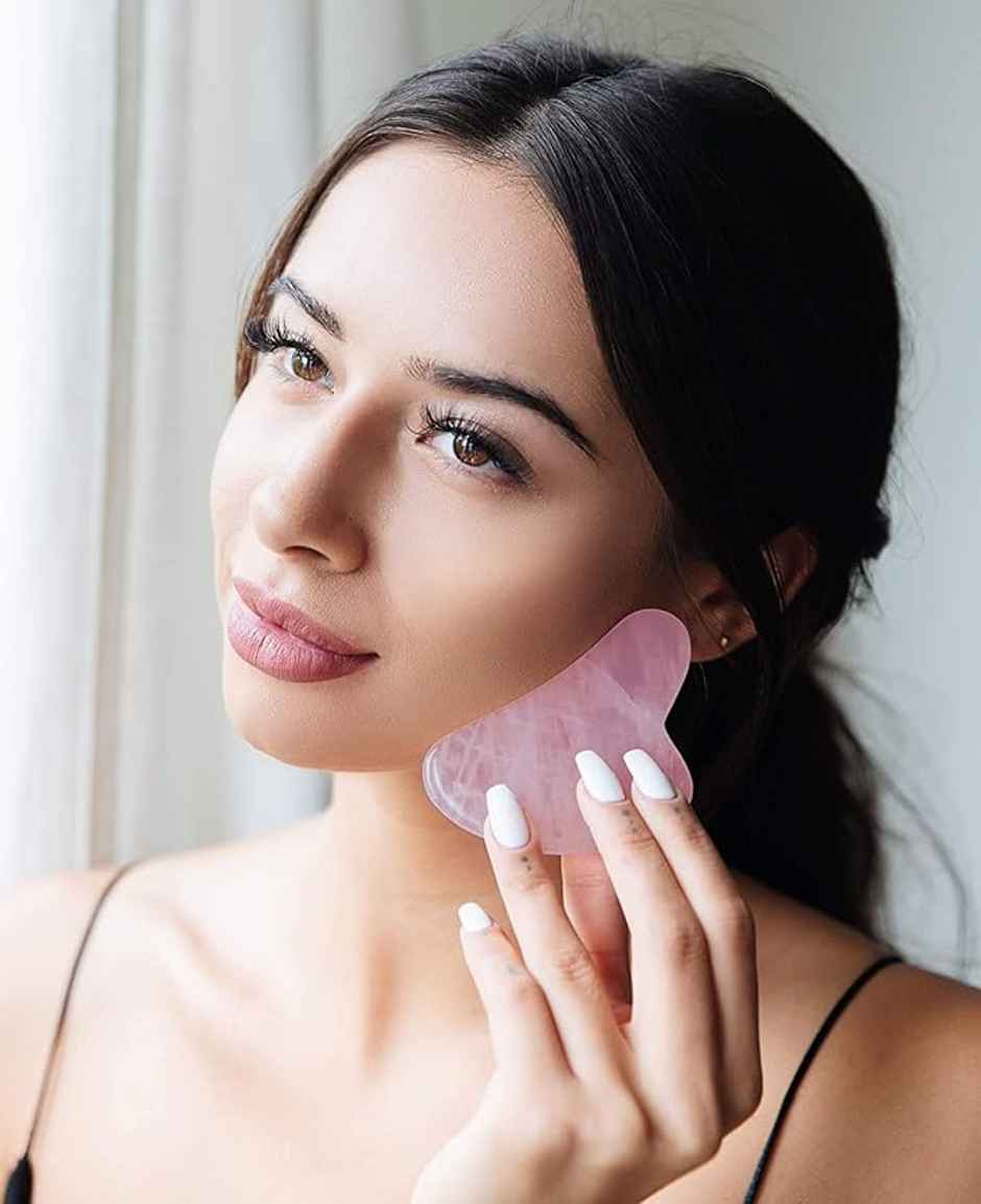 Bronson Professional Rose Quartz Gua Sha Face Massage Tool For Face and Neck Glowing Skin