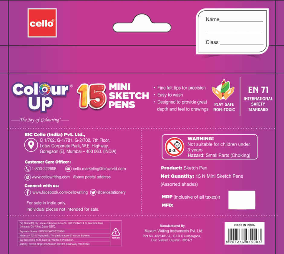 Cello Colourup Mini Sketch Pens 15 Shades