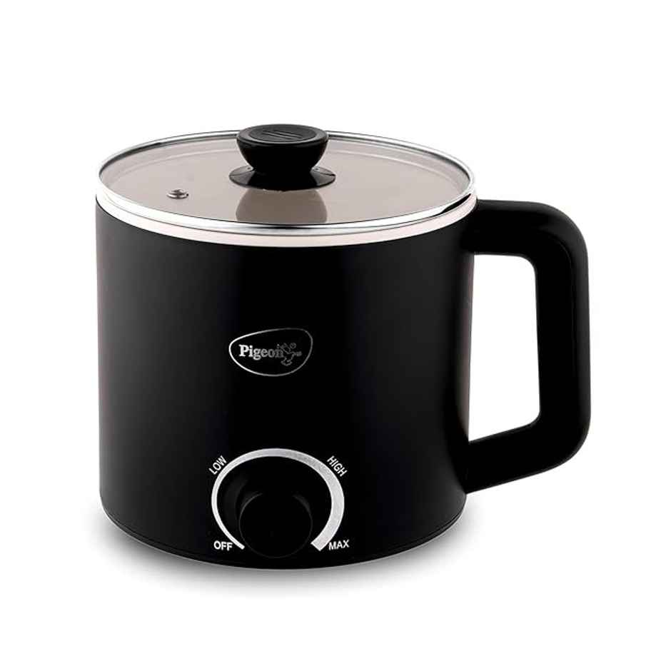 Pigeon Swift Multi-Cook Kettle 1.5L, Egg Rack - Black | Double Layered | Food Grade Stainless Steel Inner wall | Glass Lid | Auto Shut-off