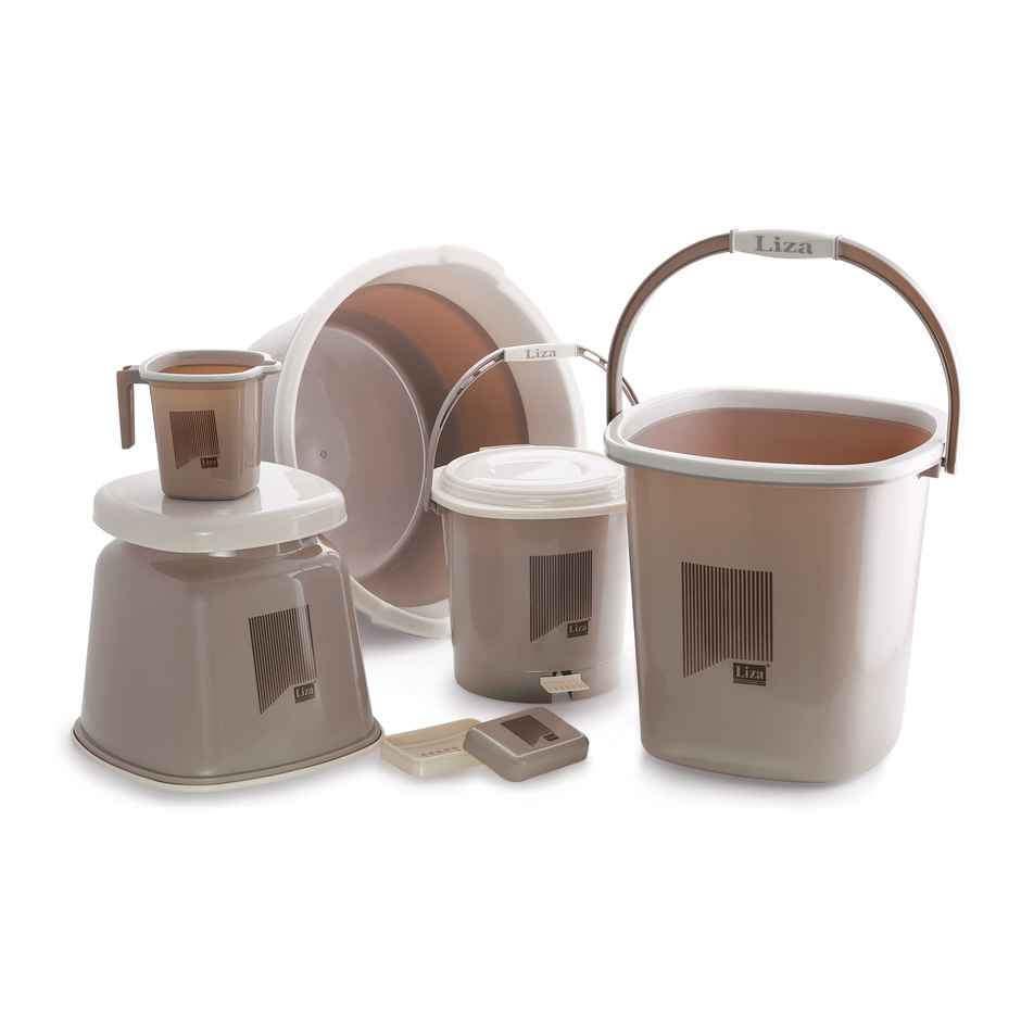 Liza Industries Opera Bathroom Jumbo 6 Pcs - 25 L Bkt, Basin 30, 1.5 L Mug,Soap Case (Colour May Vary)