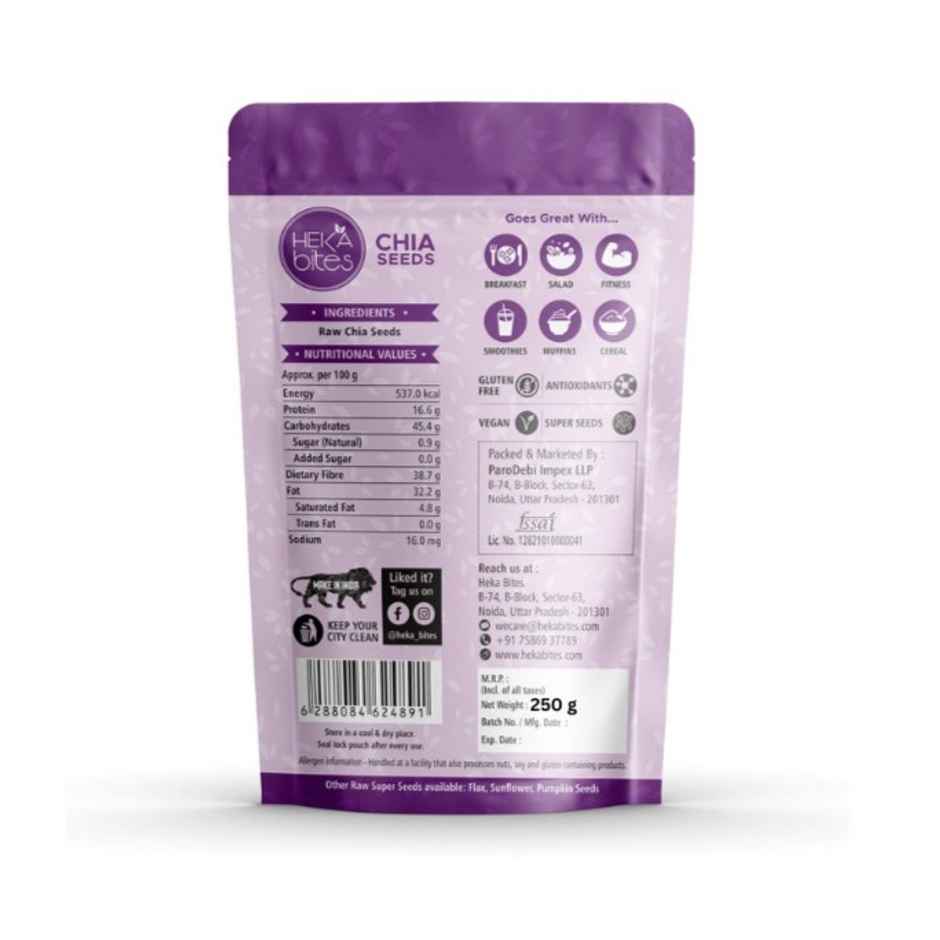 Heka Bites Raw Chia Seeds | 100% Premium Seeds | Weight Loss Source of Omega -3 & Calcium