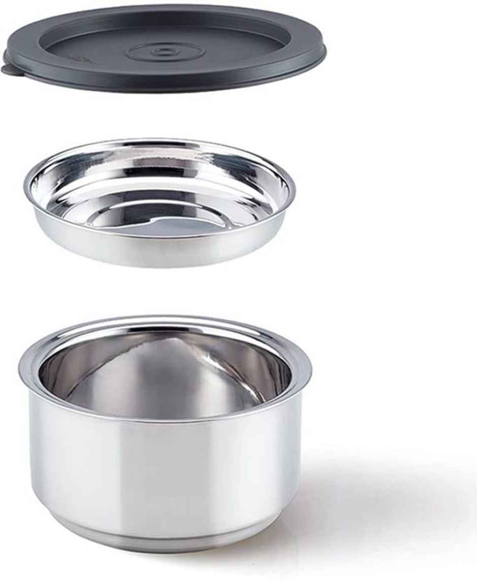 Borosil Carry Fresh Stainless Steel Insulated Lunch Box With Bag (180 ml + 180 ml) - Horizontal