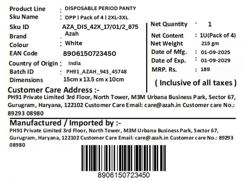 Azah Disposable Period Panties | 2XL-3XL