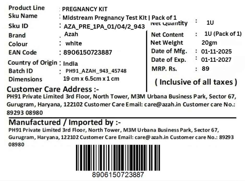 Azah Midstream Pregnancy Test Kit