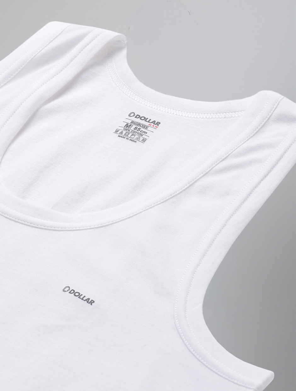 Dollar Bigboss Men's White Solid Combed Cotton Shrinkless Vest | Pack Of 2 White - XL