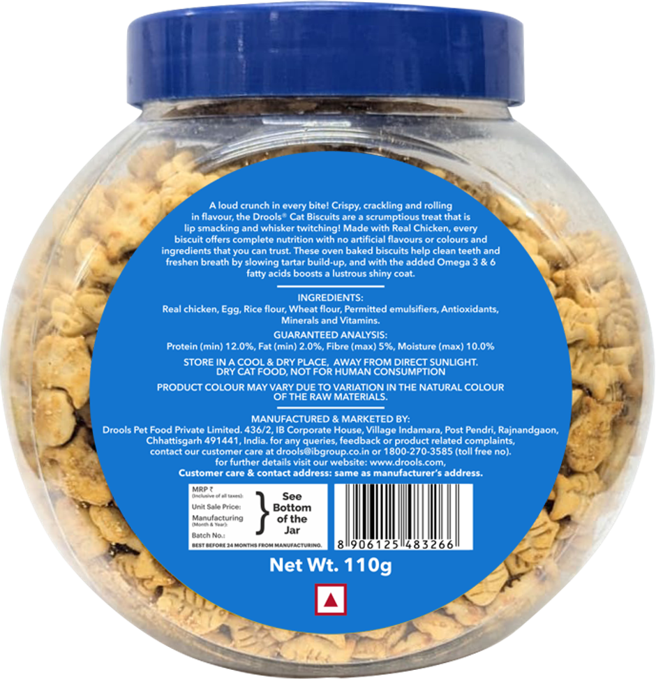 Drools Real Chicken Cat Oven Baked Biscuit Treats Jar