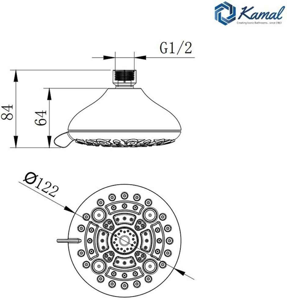 Kamal Overhead Romano 6 Spray Modes Durable Abs Plastic 122 cm Water Saving Without Arm Shower Head
