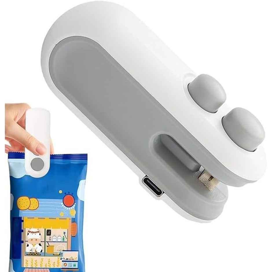 Basics IND - Portable Mini Sealing Machine Handheld Packet Sealer for Food, Snacks, Chips, Fresh Storage, Plastic Bag Sealing Machine Grey