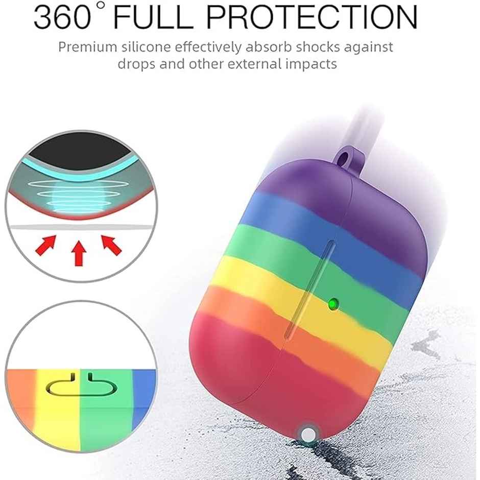 Sounce AirPods Pro Silicone Case Cover with Keychain | Supports Wireless Charging | Rainbow