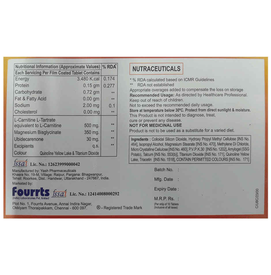 UbiCar Nutraceuticals Tablet