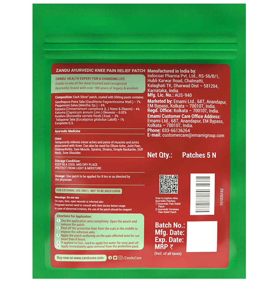 Zandu Ayurvedic Pain Relief Patch (Pack of 5 patches)