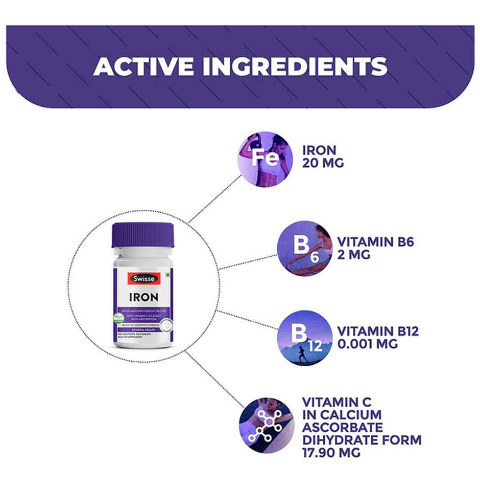 Swisse Iron Supplement With Vitamin C & Vitamin B12-30 Tablets