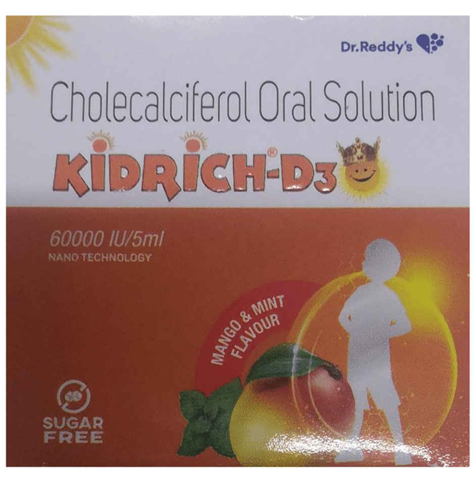 Kidrich-D3 60000IU Mango and Mint Flavour Sugar Free Vitamin D3 Oral Solution