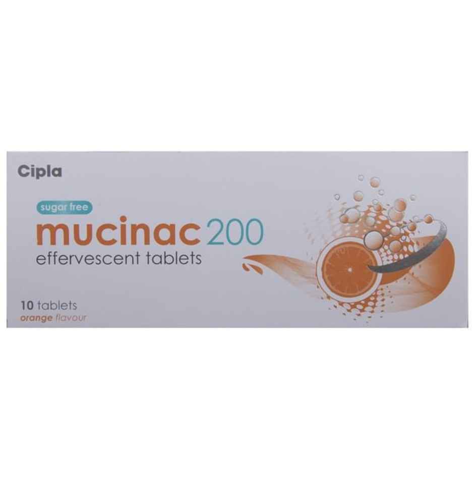 Mucinac 200 Orange Flavour Sugar Free Effervescent Tablet