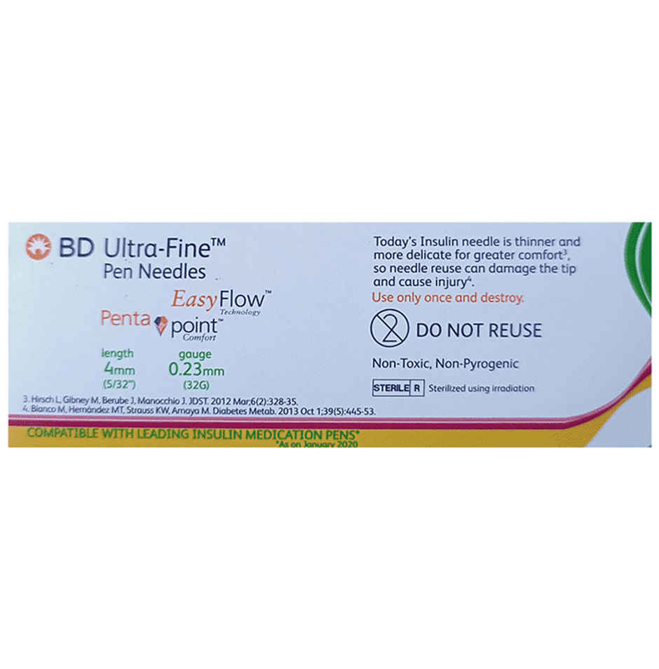BD Ultra-Fine EasyFlow Technology Penta Point Comfort 4mm 32G Pen Needle