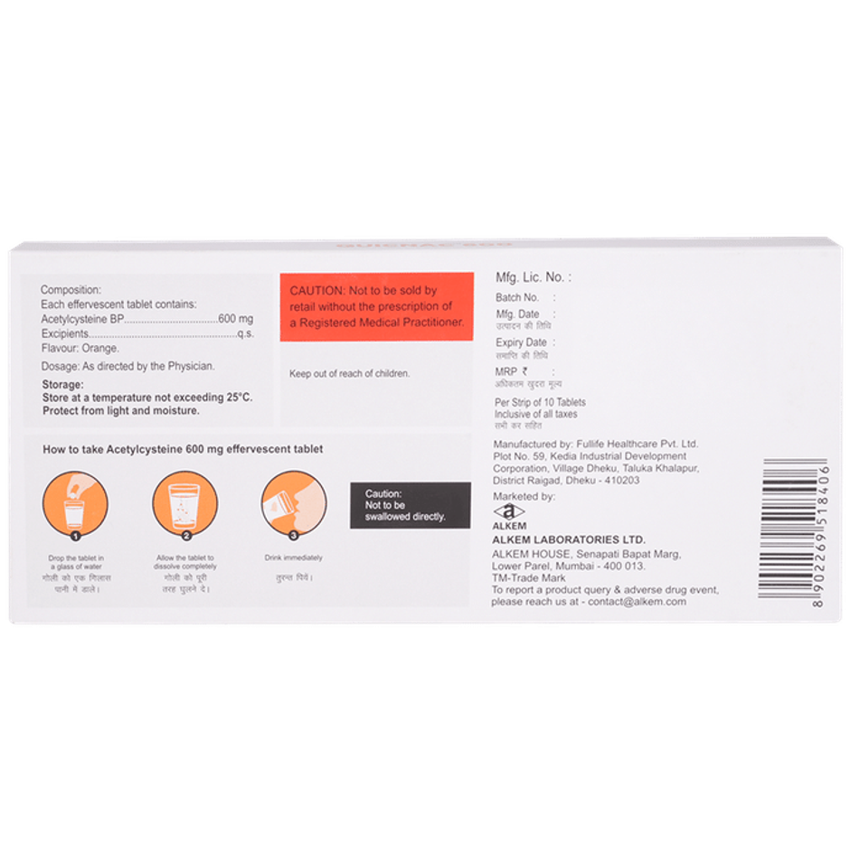 Quicnac 600 Orange Flavour Sugar Free Effervescent Tablet