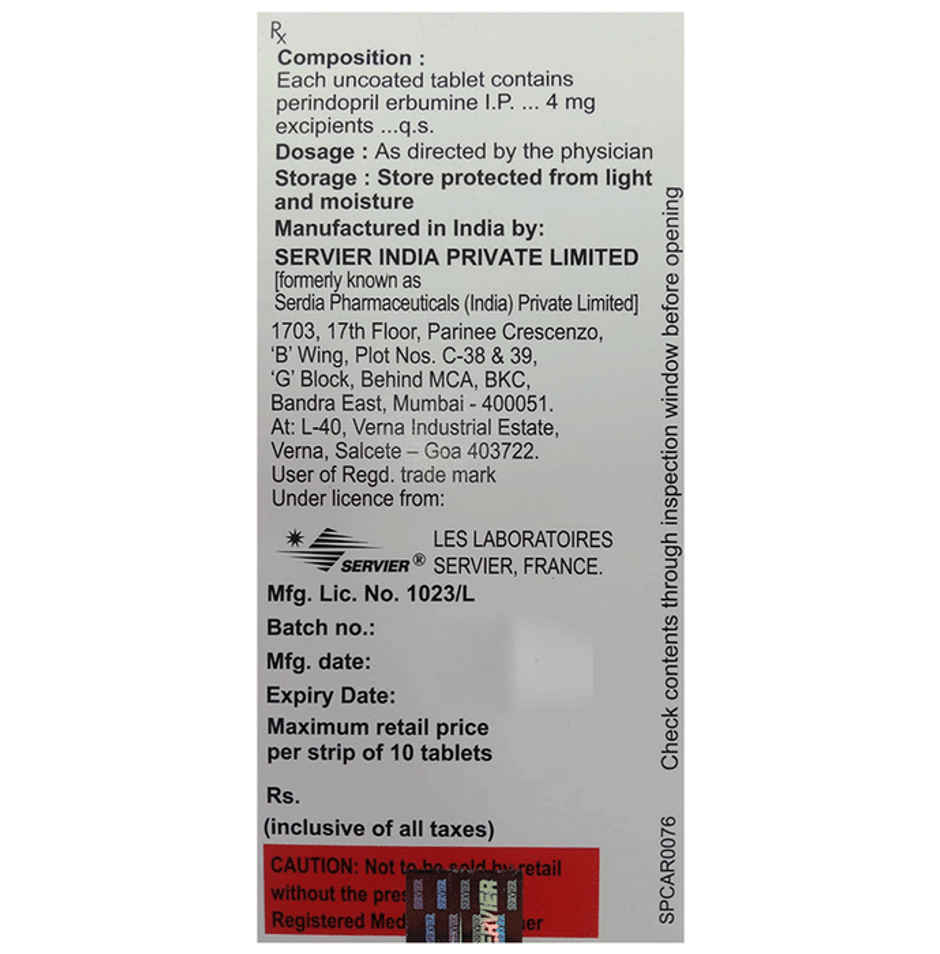 Coversyl 4mg Tablet