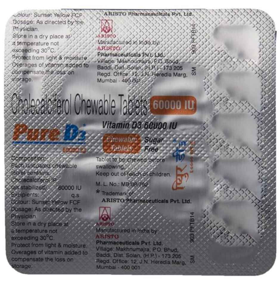Pure D3 60000IU Vitamin(D3) Sugar Free Chewable Tablet