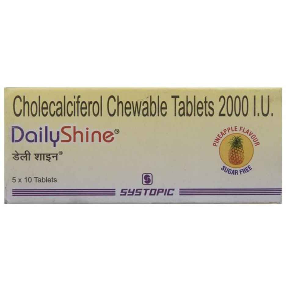 Dailyshine 2000IU Pineapple Flavour Sugar Free Vitamin D3 Chewable Tablet