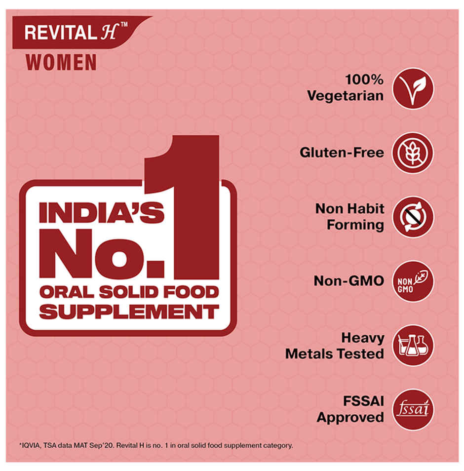 Revital H for Woman with Multivitamins,Calcium& Natural Ginseng for Daily Immunity(30 Tablets)