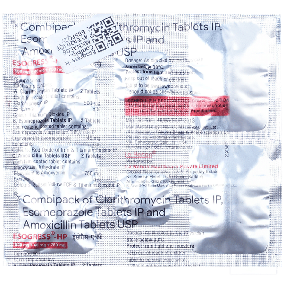 Esogress-HP 500mg+40mg+750mg Tablet
