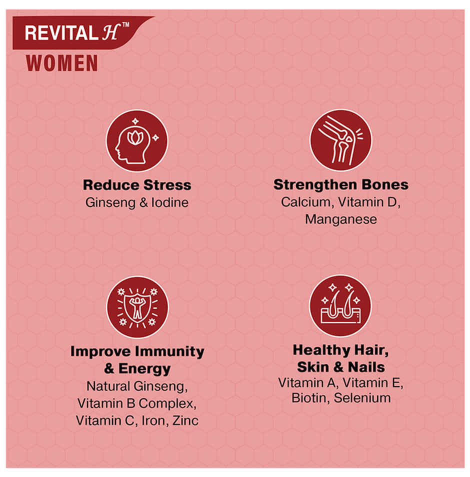 Revital H for Woman with Multivitamins,Calcium& Natural Ginseng for Daily Immunity(30 Tablets)