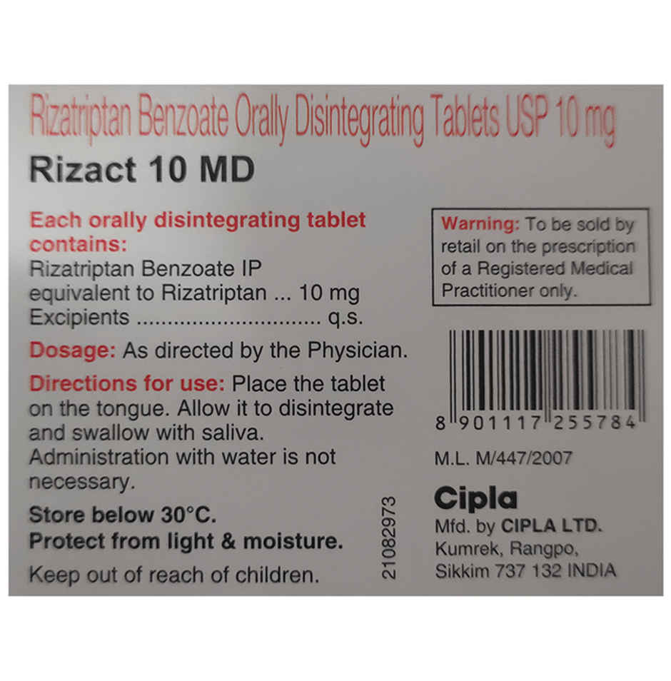 Rizact 10 MD Peppermint Flavour Tablet