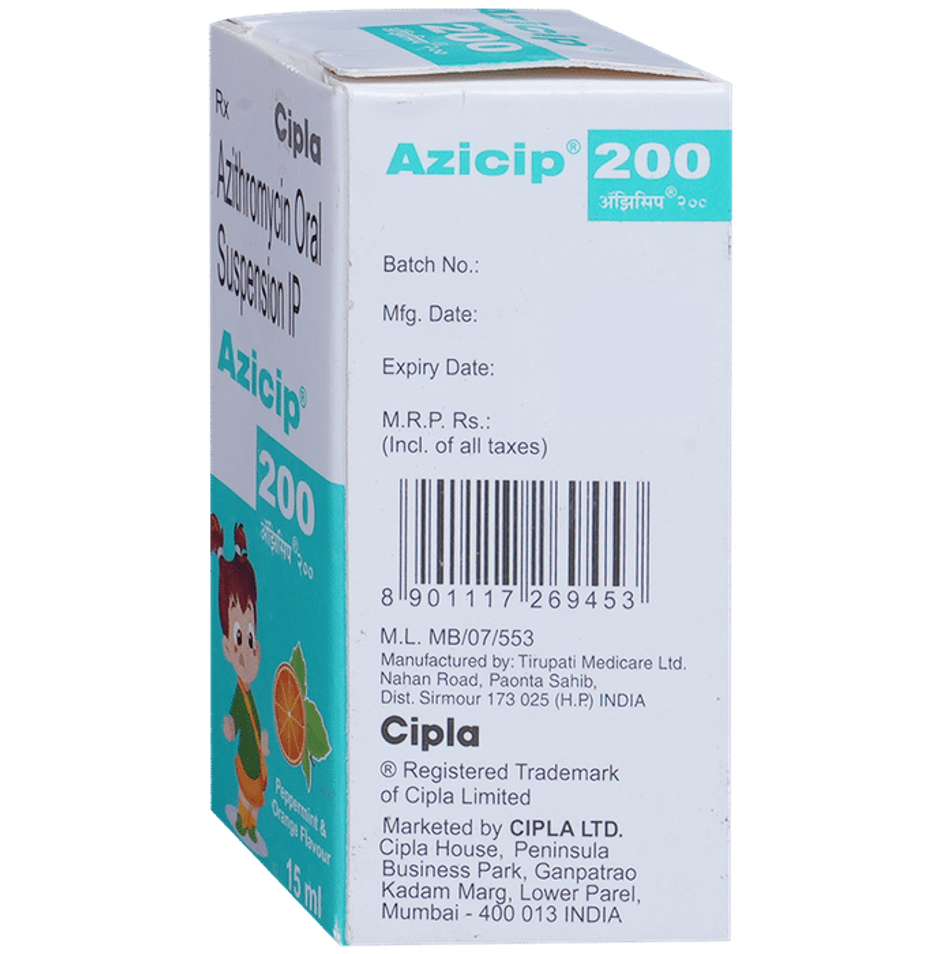 Azicip 200 Peppermint & Orange Flavour Oral Suspension