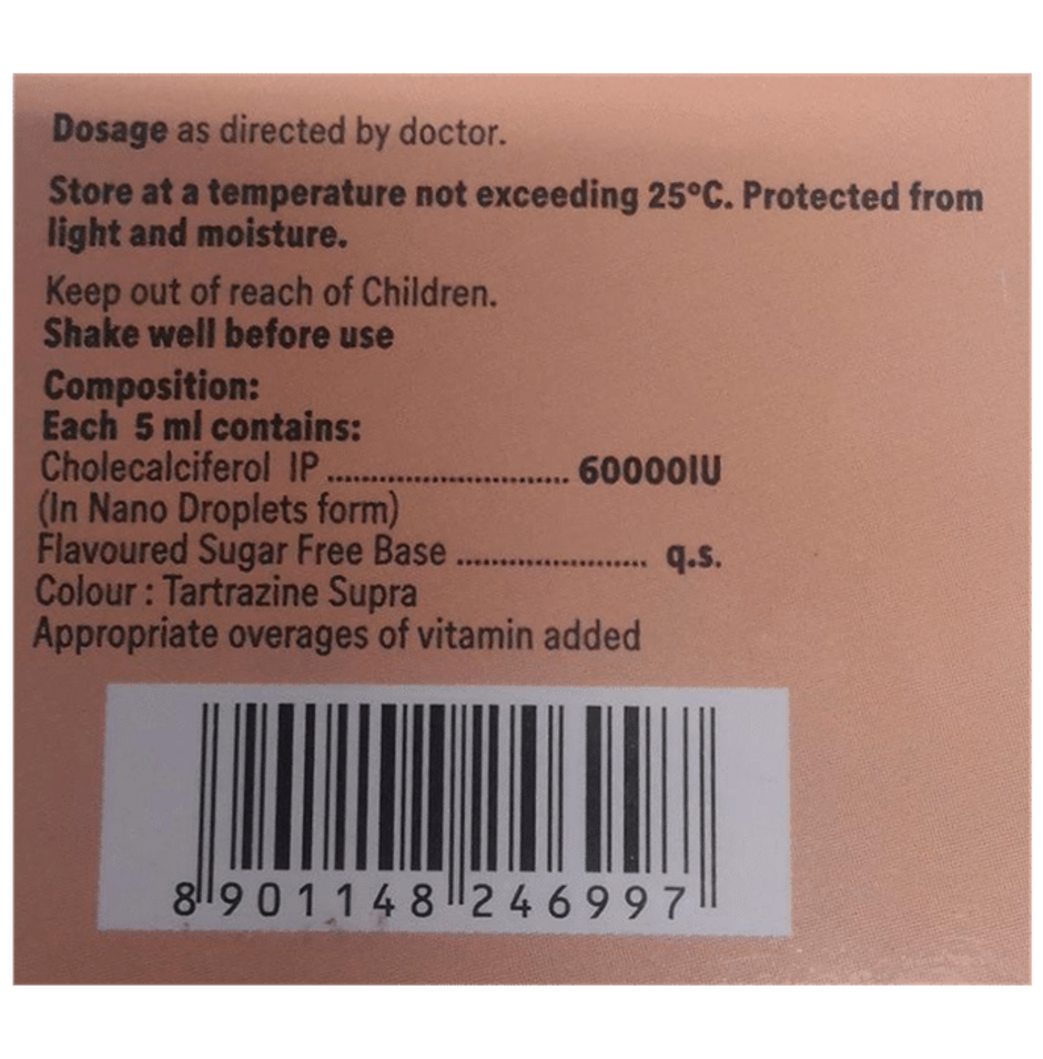 Kidrich-D3 60000IU Mango and Mint Flavour Sugar Free Vitamin D3 Oral Solution