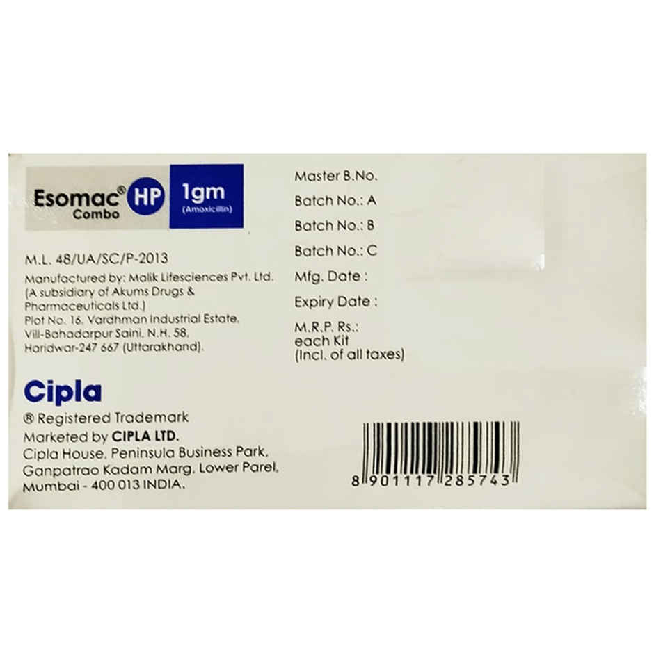 Esomac HP 750mg/500mg/40mg Tablet Combikit