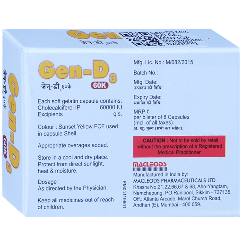 Gen-D3 60K Vitamin D3 Soft Gelatin Capsule