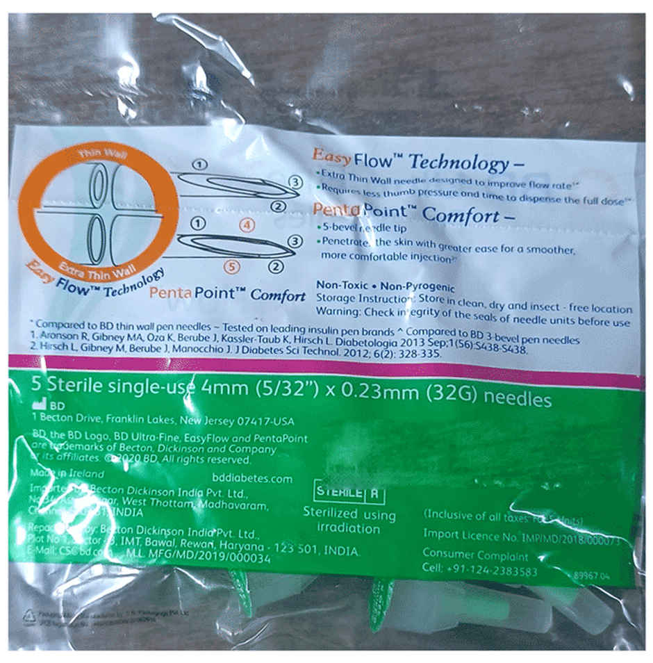 BD Ultra-Fine EasyFlow Technology Penta Point Comfort 4mm 32G Pen Needle