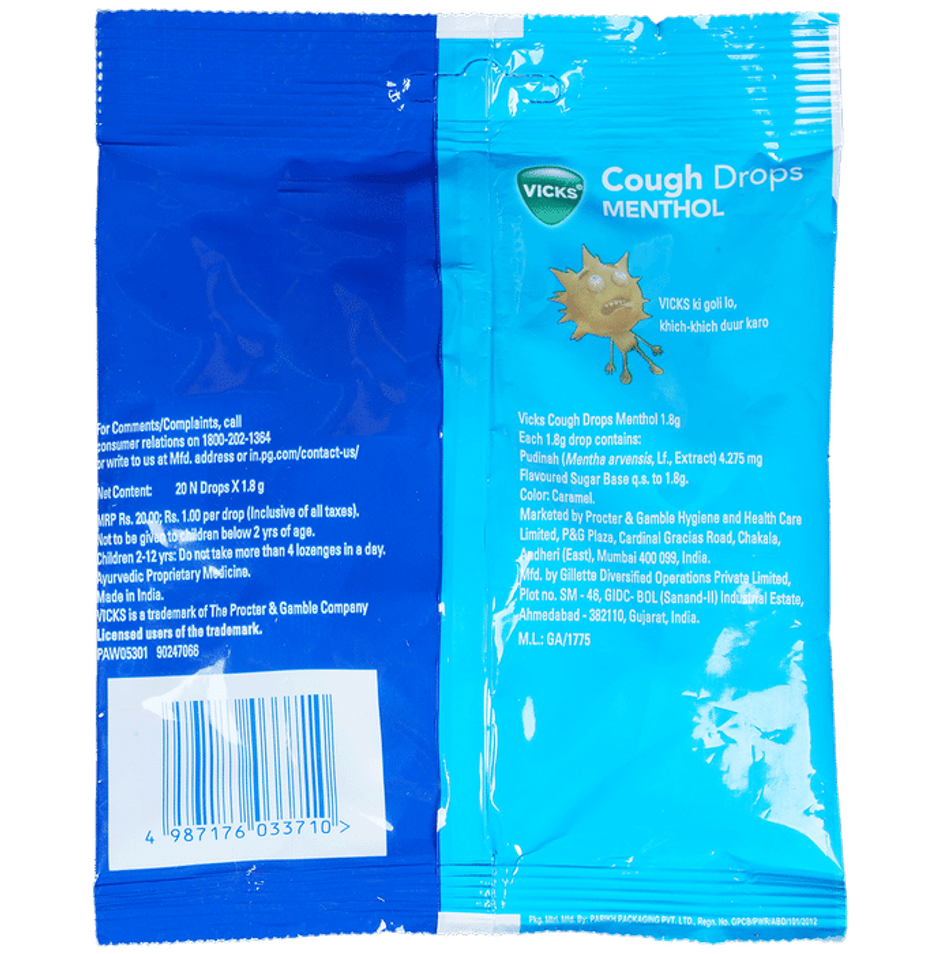 Vicks Cough Drops Menthol Lozenges