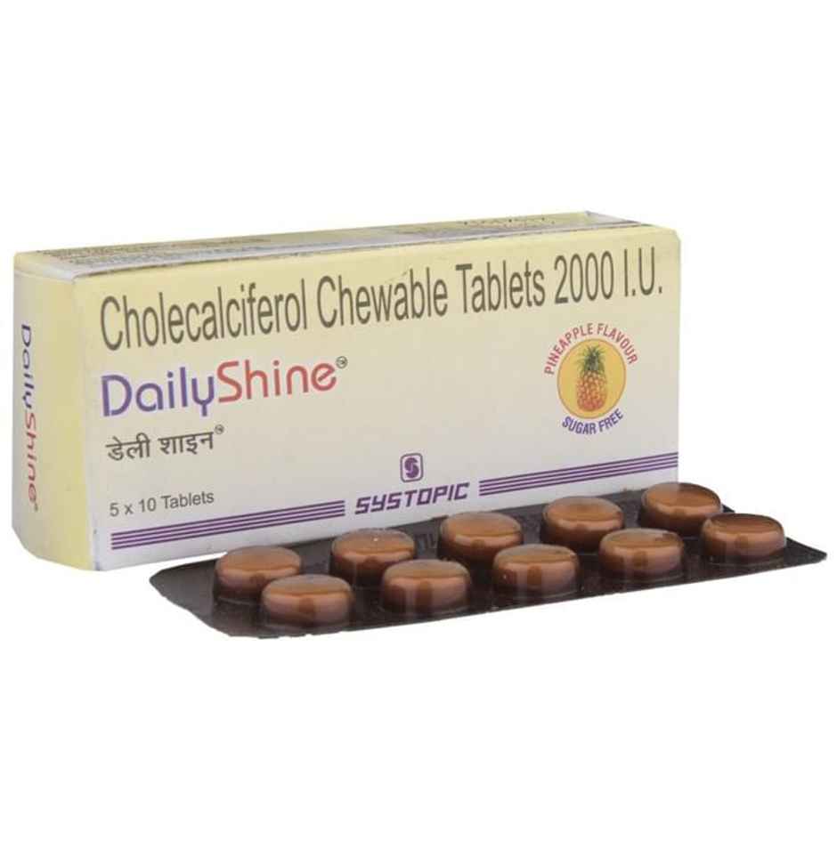 Dailyshine 2000IU Pineapple Flavour Sugar Free Vitamin D3 Chewable Tablet