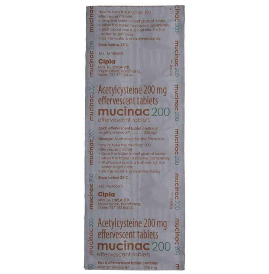 Mucinac 200 Orange Flavour Sugar Free Effervescent Tablet