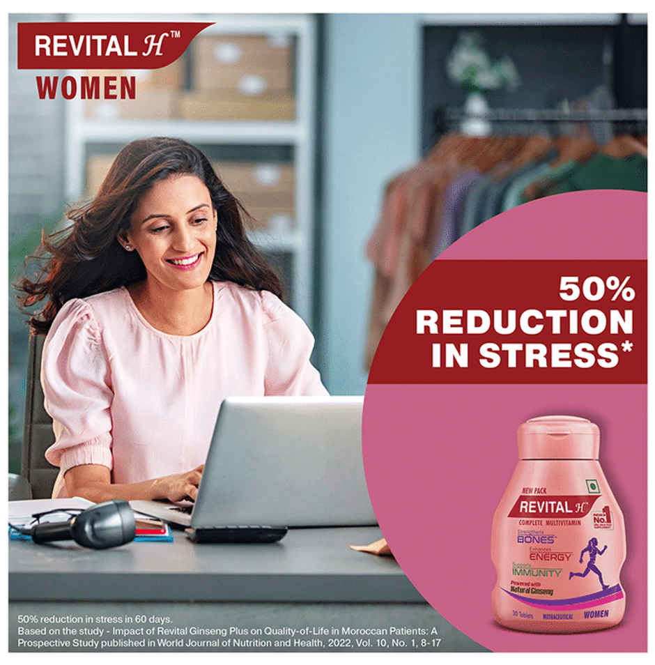 Revital H for Woman with Multivitamins,Calcium& Natural Ginseng for Daily Immunity(30 Tablets)