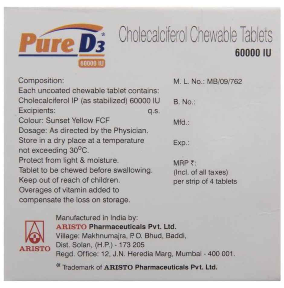 Pure D3 60000IU Vitamin(D3) Sugar Free Chewable Tablet