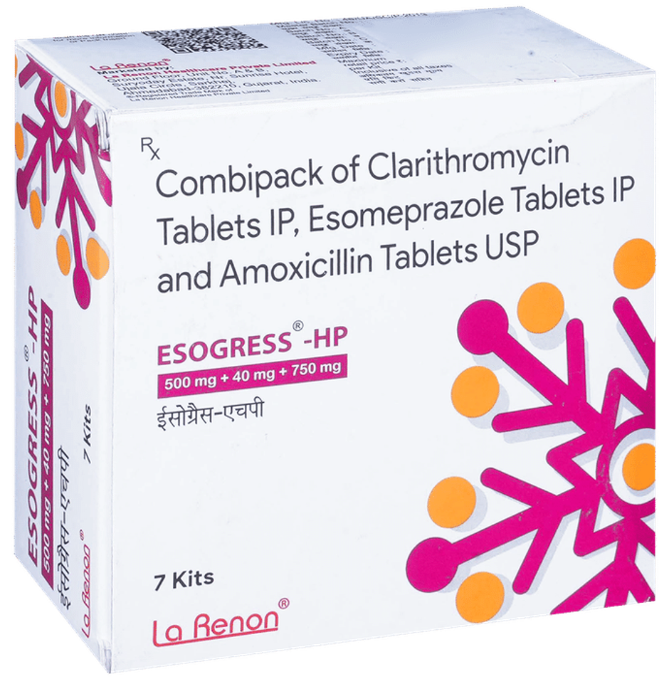 Esogress-HP 500mg+40mg+750mg Tablet