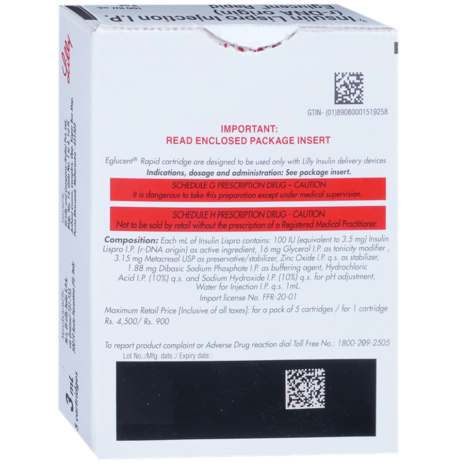 Eglucent Rapid 100IU/mL Solution for Injection