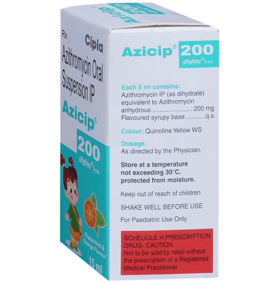 Azicip 200 Peppermint & Orange Flavour Oral Suspension