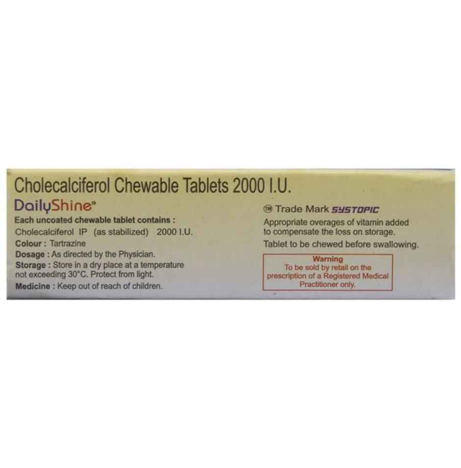 Dailyshine 2000IU Pineapple Flavour Sugar Free Vitamin D3 Chewable Tablet