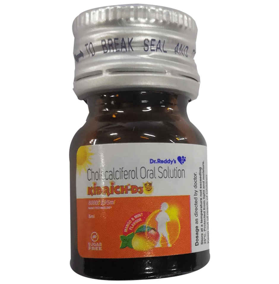 Kidrich-D3 60000IU Mango and Mint Flavour Sugar Free Vitamin D3 Oral Solution