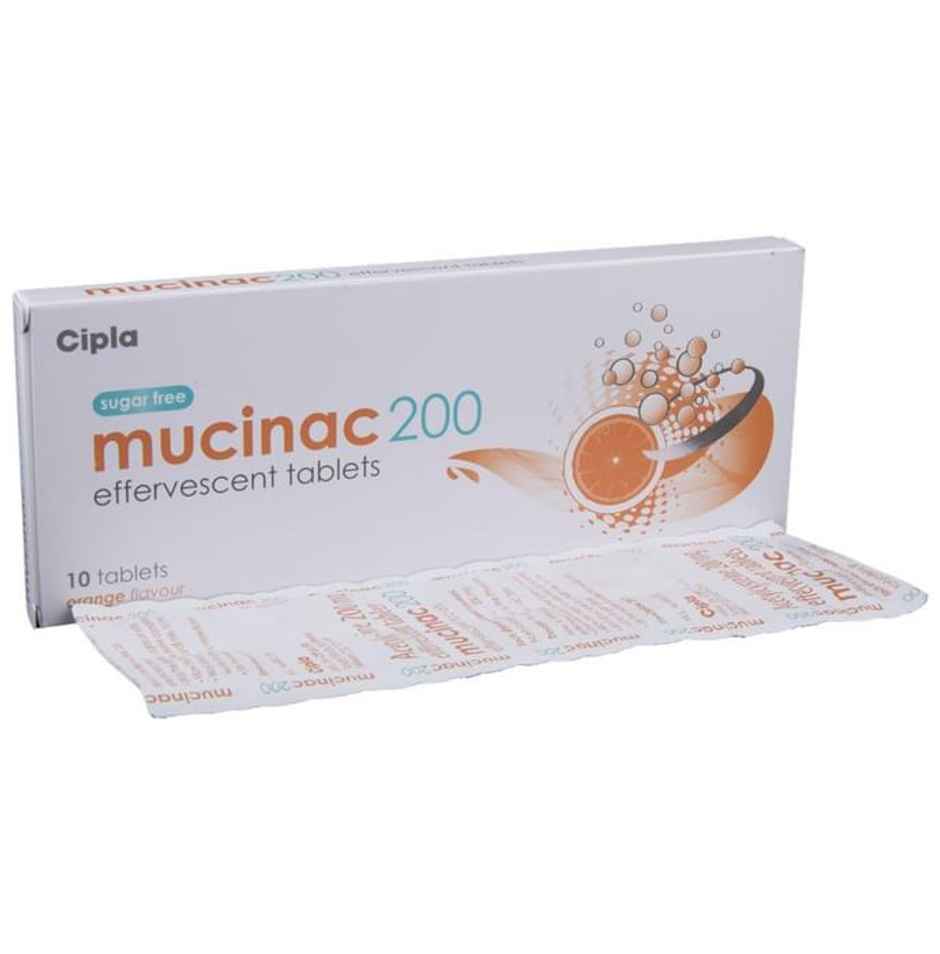 Mucinac 200 Orange Flavour Sugar Free Effervescent Tablet