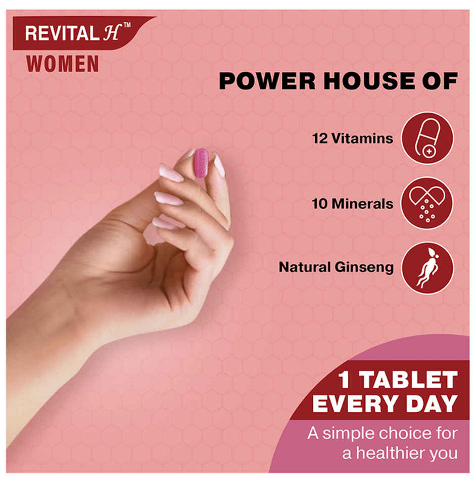 Revital H for Woman with Multivitamins,Calcium& Natural Ginseng for Daily Immunity(30 Tablets)