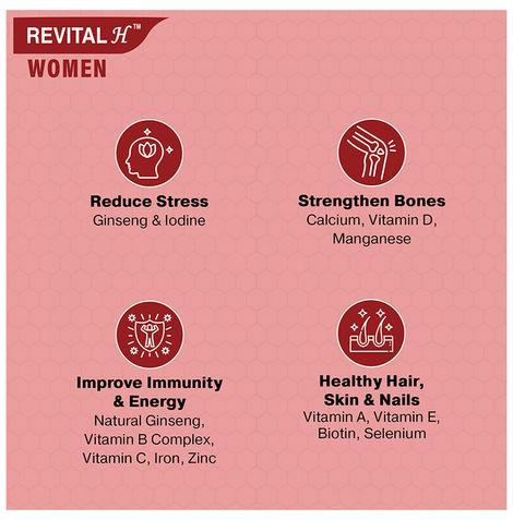 Revital H for Woman with Multivitamins,Calcium& Natural Ginseng for Daily Immunity(30 Tablets)