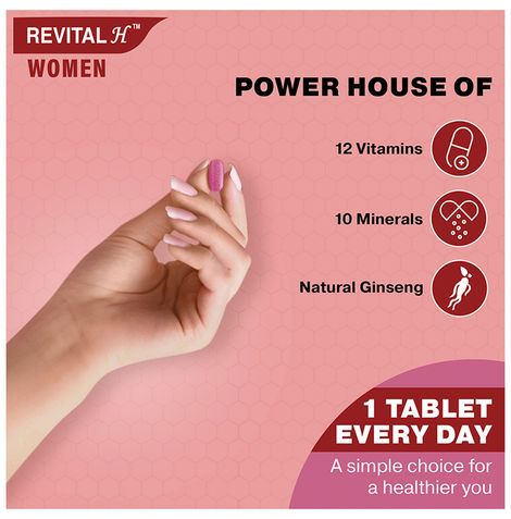 Revital H for Woman with Multivitamins,Calcium& Natural Ginseng for Daily Immunity(30 Tablets)