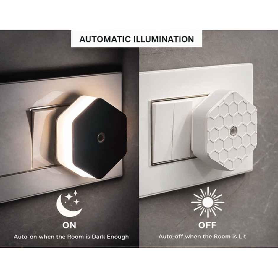 Festivora Hexagon Shaped Automatic On/Off Sensor Smart LED Night Bulb |Warm White Color