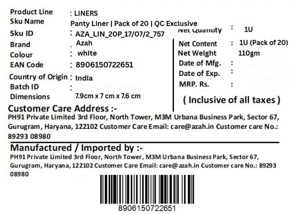 Azah Rash Free Panty Liners - (Pack Of 20)